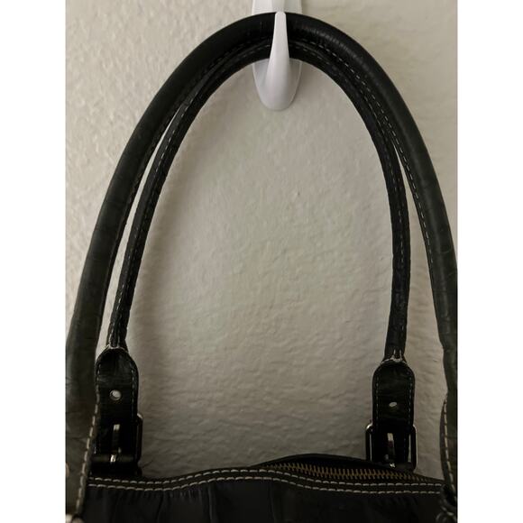 Vintage Dooney & Bourke Bayou Crocodile-Embossed Satchel Black White Stitching - Picture 8 of 14
